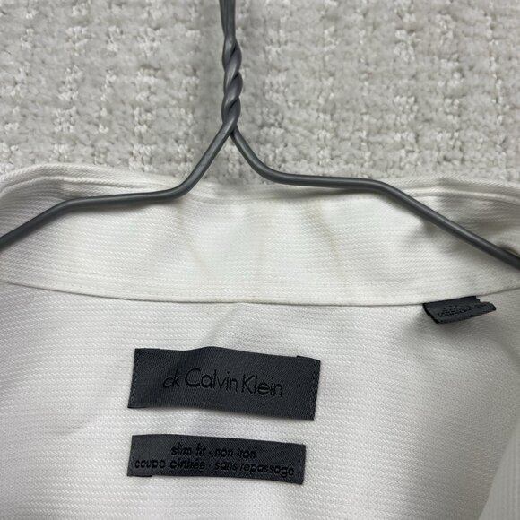 Calvin Klein Non Iron White Men Sz 17 Button up Dress Shirt Casual Preppy - Picture 3 of 15